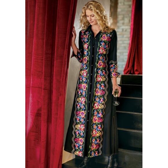 Soft Surroundings Phillippa Maxi Dress Floral Embroidered Long Sleeve Boho - Picture 1 of 10